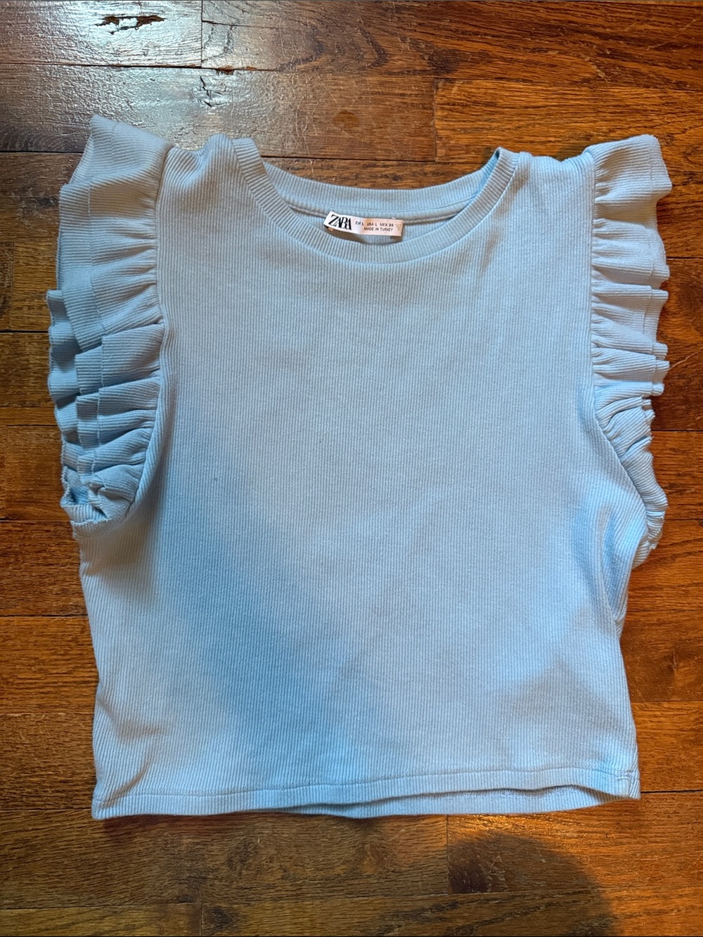 Zara Light Blue Ruffle Sleeve Ribbed Tank